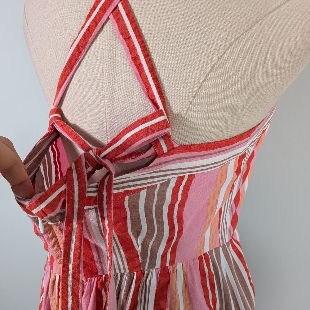 Loft Midi Dress 6 Red Orange Pink Stripe Halter Babydoll Sundress Beach Vacation - Picture 7 of 10